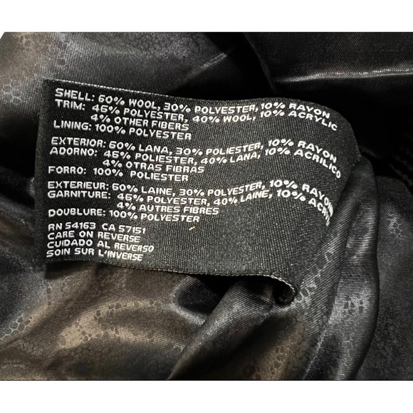 Guess Womens Sz L Black Wool Full Zip Up Plaid Collar Long Tunic Moto Coat - Picture 6 of 6